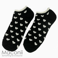 Socks - Heart Pattern Frill Black